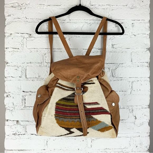 VTG Tapestry Kilim Bird Animal Drawstring Leather Backpack Tapestry Backpack main image 8